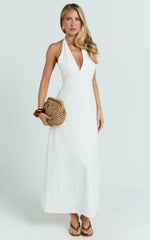 Connor Midi Dress - Halter Neck Tie Back Dress in White