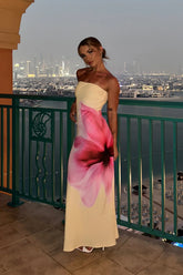 Perfect Stranger Enara Bloom Strapless Maxi Dress Lemon