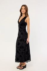 Motel Saga Midi Dress Rose Flock Black