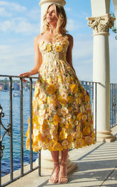 Amalie The Label - Mia Strappy Flower Detail Midi Dress - In Yellow