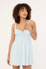 Luck & Trouble Atheni Gathered Mini Dress Light Blue