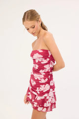 Luck & Trouble Kylo Mesh Strapless Mini Dress Fuchsia Pink Print