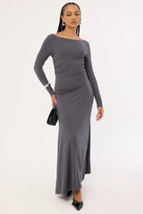 Perfect Stranger Rosso Long Sleeve Maxi Dress Charcoal