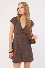 Perfect Stranger Bliana Collar Mini Dress Brown Check