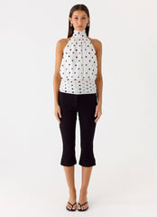 Willow Chiffon Top - White Polkadot