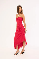 Luck & Trouble Lettie Mesh Midi Dress Raspberry