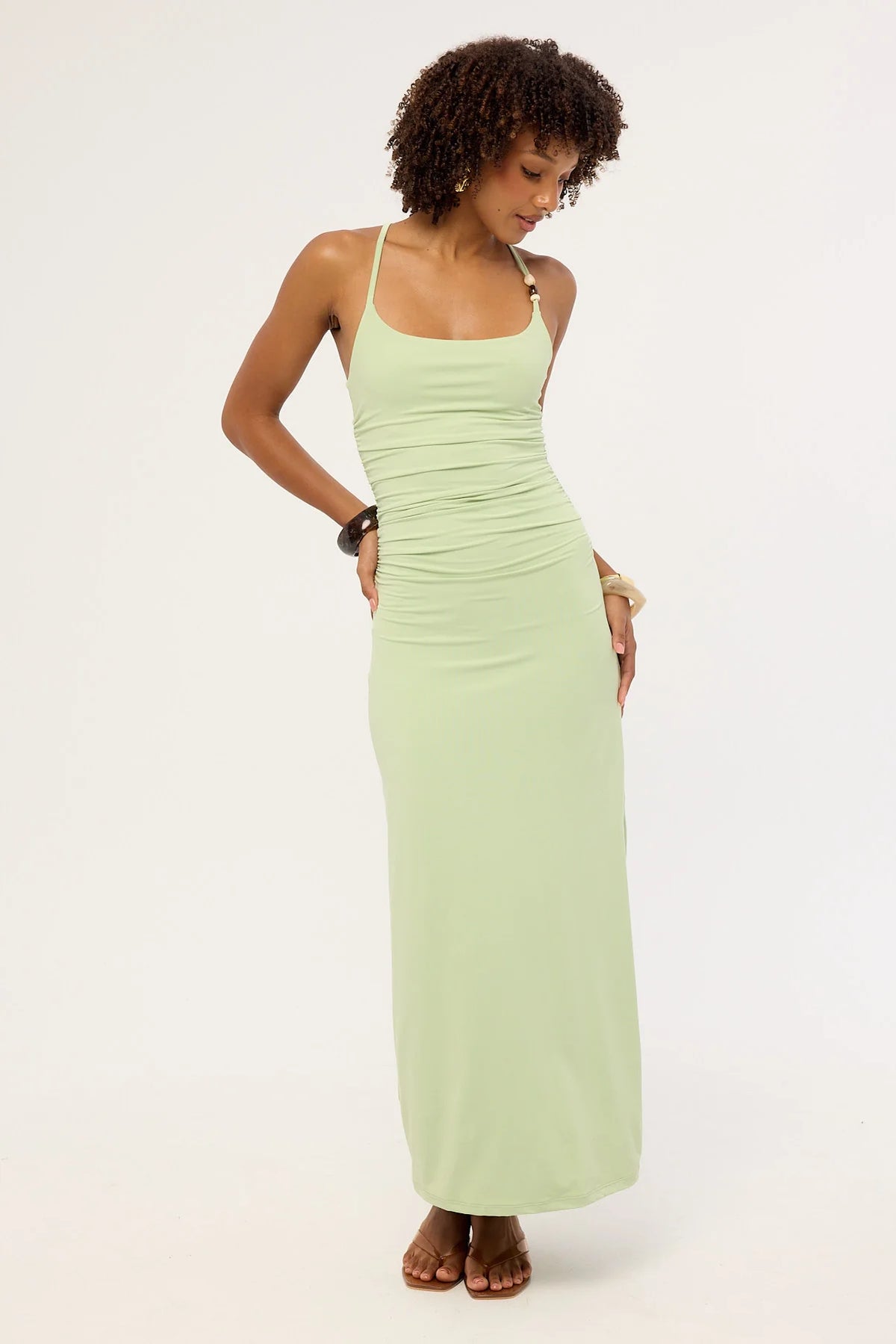 Luck & Trouble Sol Beaded Midi Dress Pistachio
