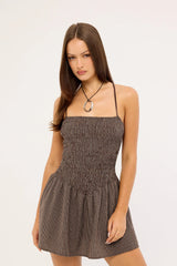 Rusty Mimi Smocked Mini Dress Java Plaid