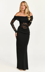 Suzanna Maxi Dress - Off Shoulder Lace Dress in Black
