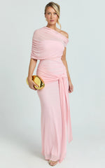 Nicolette Maxi Dress - Cape Sleeve Off Shoulder Dress in Pink
