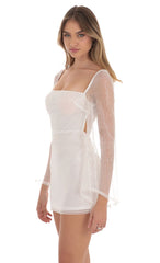 Sequin Flare Sleeve Dress in White
