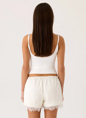 Tarina Lace Trim Mini Shorts - Ivory