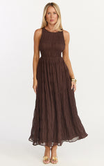 Paloma Midi Dress - Ruched Shift Dress in Chocolate