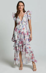 Amalie The Label - Sienah Ruffle Sleeve Tiered Midi Dress - Int
