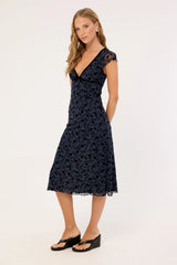 Motel Vilinia Midi Dress Pretty Petal Flock Black