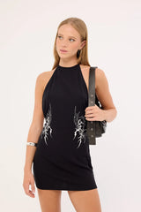 Neovision Ashborne Open Back Mini Dress Washed Black