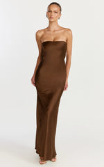 Charlita Maxi Dress - Strapless Cowl Back Satin Dress in Chocolate