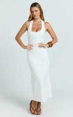 Murray Midi Dress - Deep U Halter Neck Dress in White