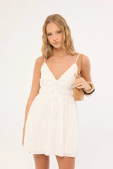 Luck & Trouble Molly Ruched Mini Dress White