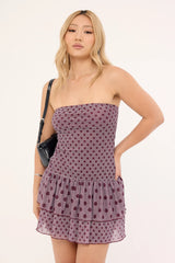 Motel Midea Dress Stripe Polka Plum