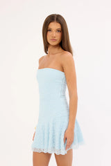 Luck & Trouble Quinn Lace Strapless Mini Dress Light Blue