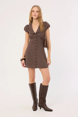 Perfect Stranger Bliana Collar Mini Dress Brown Check