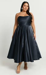 Helaina Midi Dress - Line Satin Dress in Navy