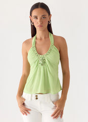 Never Stop Me Embellished Top - Lime
