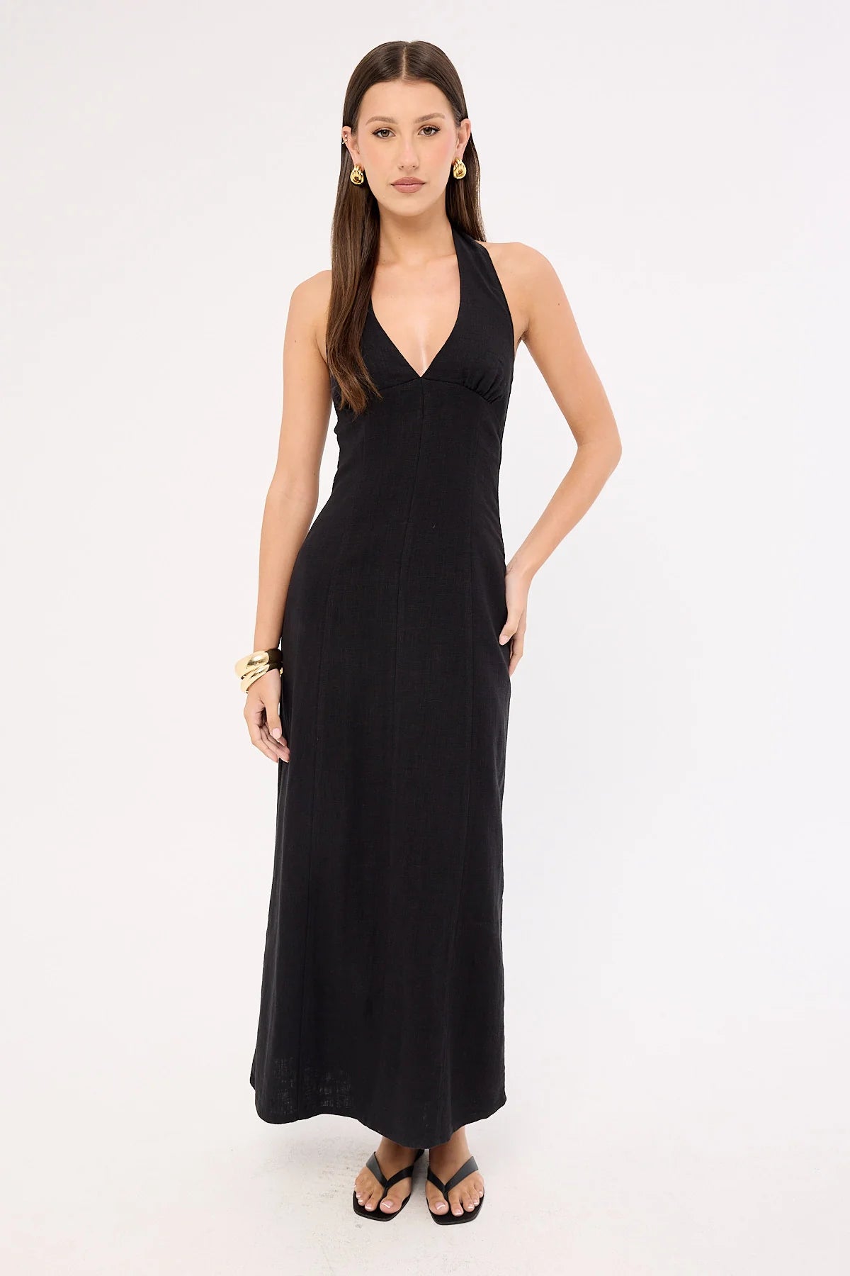 Perfect Stranger Tessa Halter Linen Maxi Dress Black