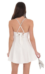 Rhinestone Fit and Flare Dress in White