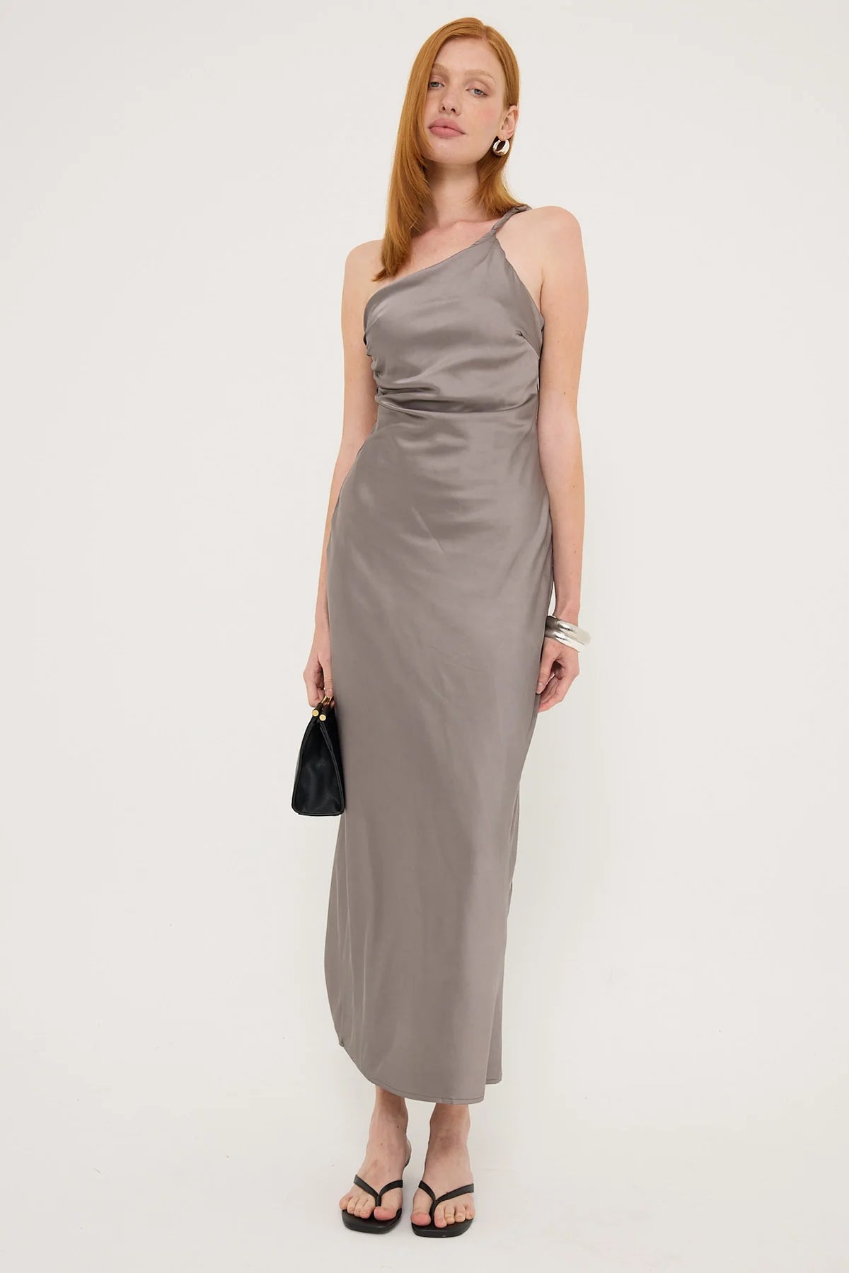 Luck & Trouble Amara Twist Shoulder Maxi Dress Charcoal