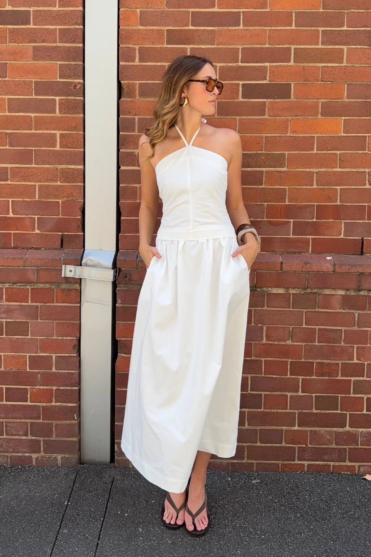Perfect Stranger Morella Halter Maxi Dress White