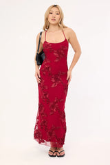 Luck & Trouble Nia Applique Maxi Dress Burgundy