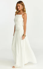 Cortez Maxi Dress - Square Neck Button Down Dropped Waist Dress in White