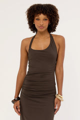 Luck & Trouble Palma Halter Midi Dress Brown