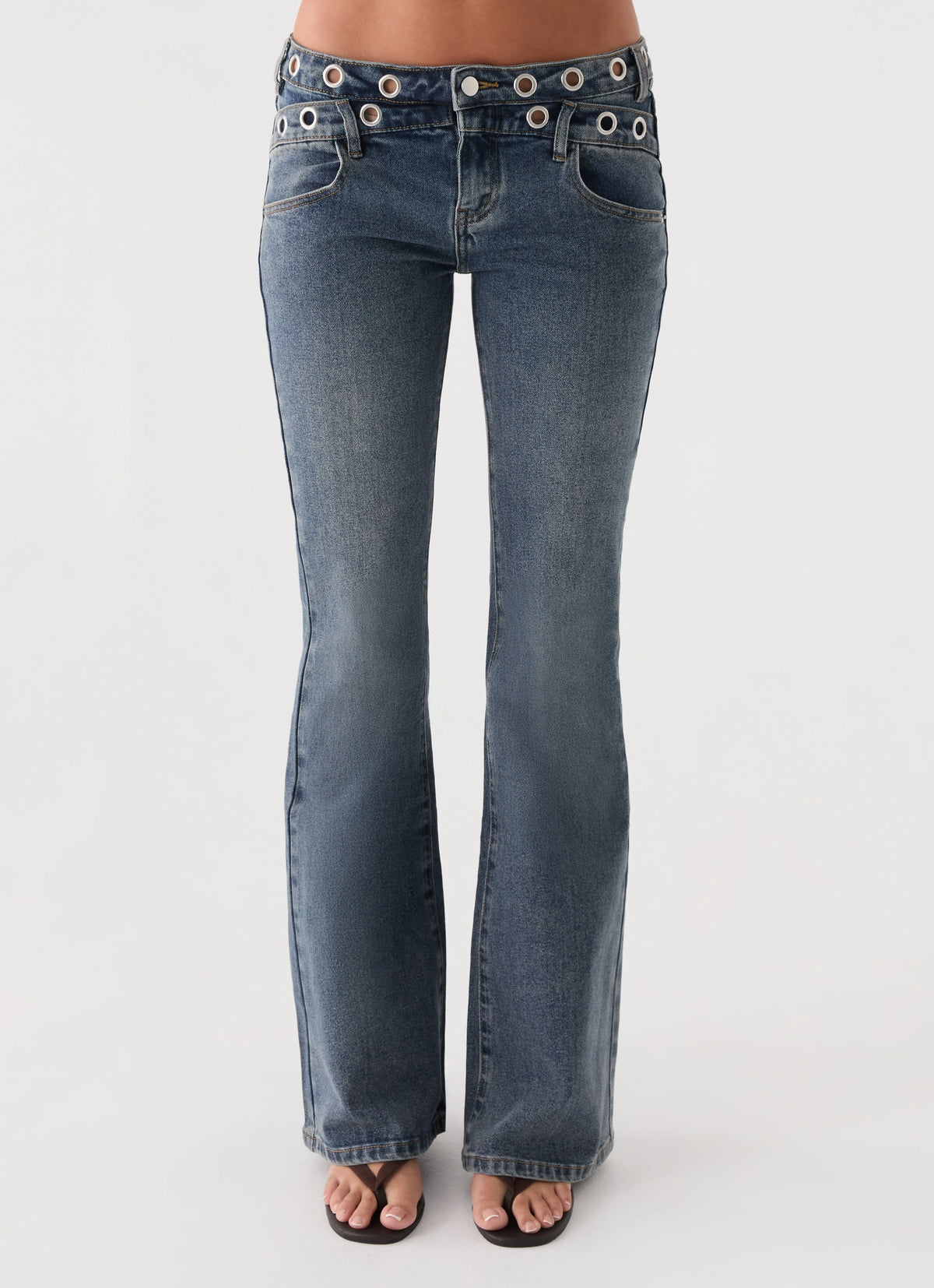 Carson Low Rise Eyelet Jeans - Blue Wash