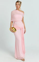 Nicolette Maxi Dress - Cape Sleeve Off Shoulder Dress in Pink