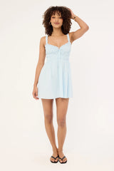 Luck & Trouble Atheni Gathered Mini Dress Light Blue