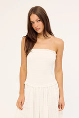 Luck & Trouble Ashton Shirred Midi Dress White