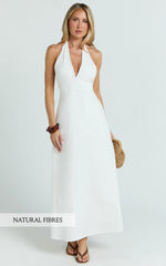 Connor Midi Dress - Halter Neck Tie Back Dress in White