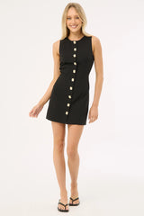 Perfect Stranger High Neck Button Suiting Mini Dress Black