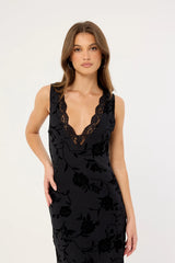 Motel Saga Midi Dress Rose Flock Black