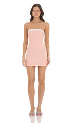 White Trim Strapless Dress in Pink