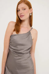 Luck & Trouble Amara Twist Shoulder Maxi Dress Charcoal