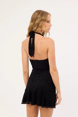 Luck & Trouble Heather Halter Mini Dress Black