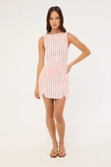 Perfect Stranger Leah Linen Mini Dress Red Stripe