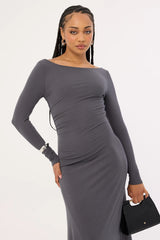 Perfect Stranger Rosso Long Sleeve Maxi Dress Charcoal