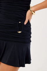 Luck & Trouble Kira Hardware Gathered Strapless Mini Dress Ink