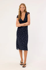 Motel Vilinia Midi Dress Pretty Petal Flock Black