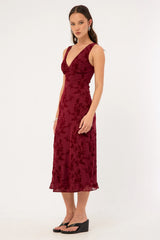 Motel Gabriela Midi Dress Botanical Flower Maroon